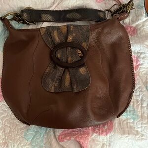 Chi  Snakeskin Accent Leather Bag